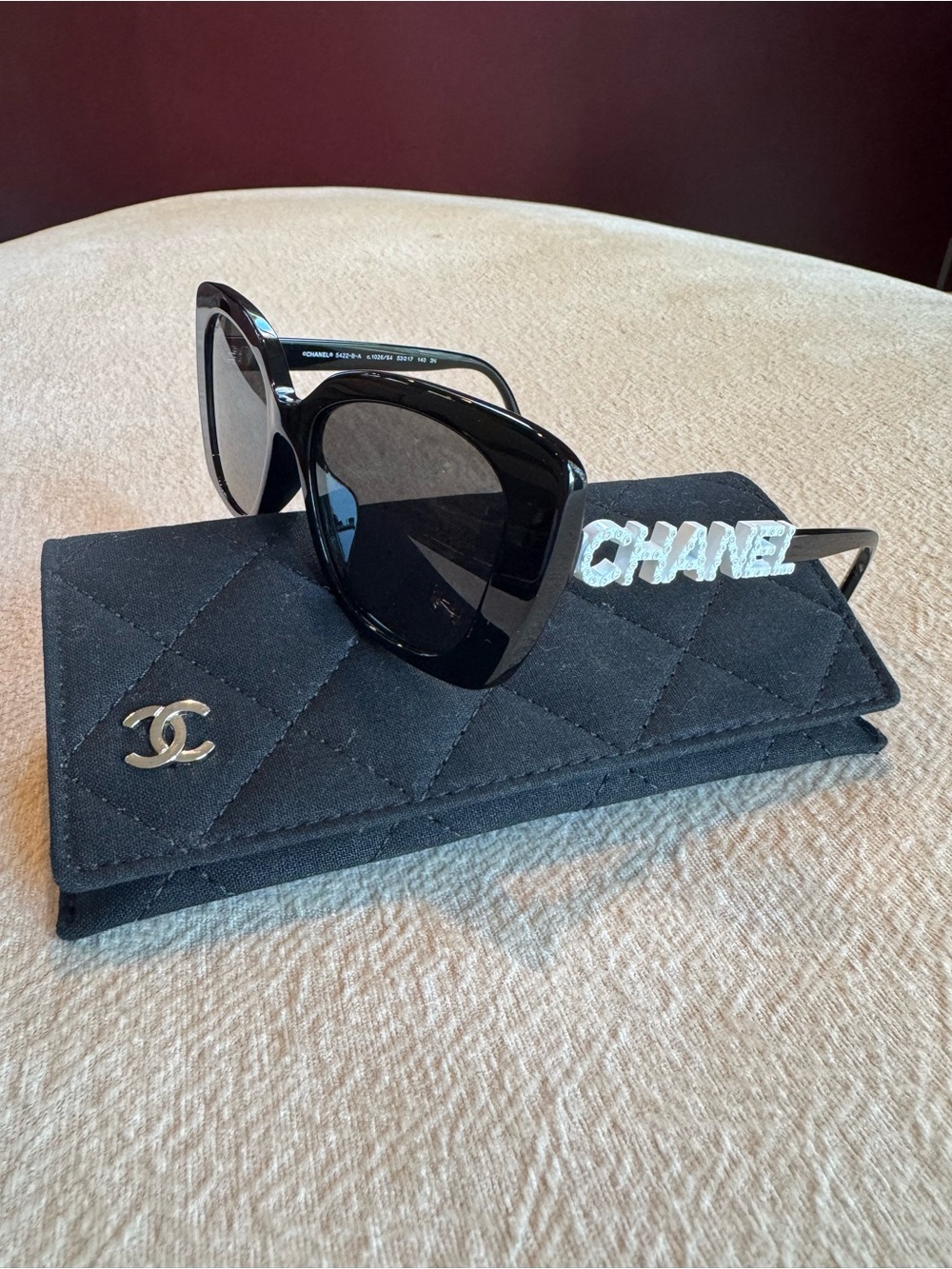 CHANEL Logo Crystal Embellished Black White Square Sunglasses Authentic